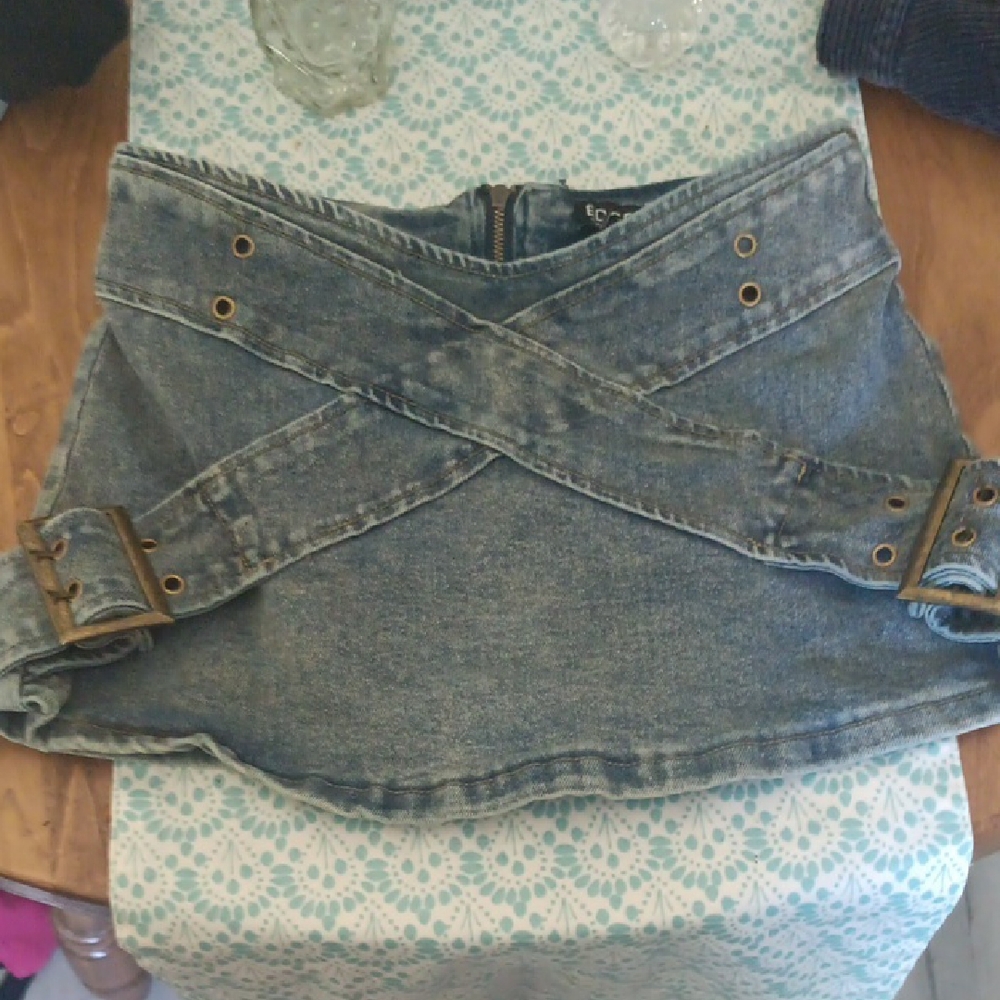 Denim Mini Skirt with Buckle Details